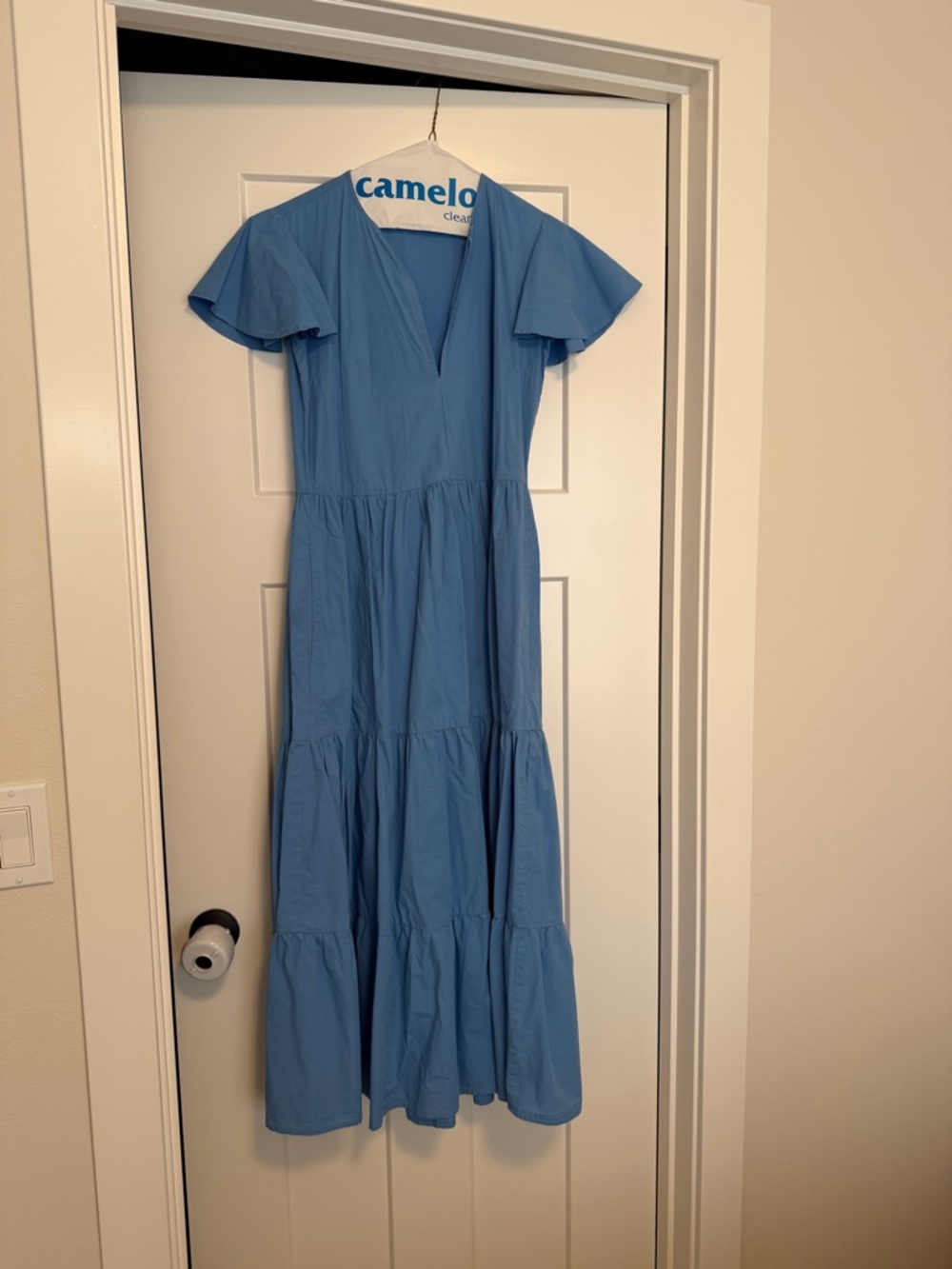 Oliphant Sky Blue Tiered V-Neck Maxi Dress